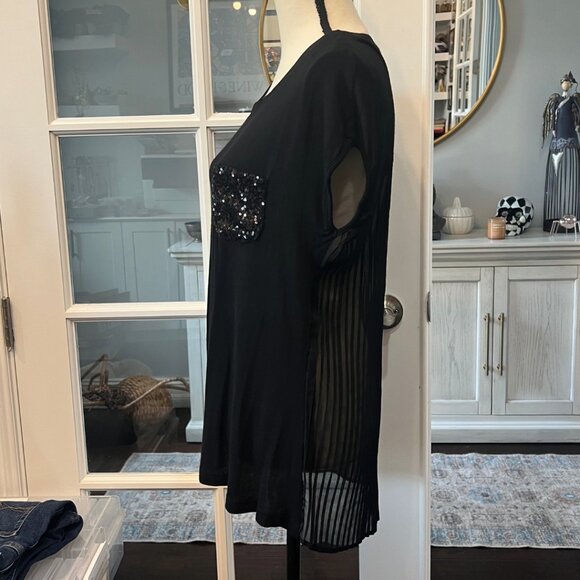 Coco & Tashi Sequins Pocket Sheer Back Black Shirt L - Picture 4 of 9